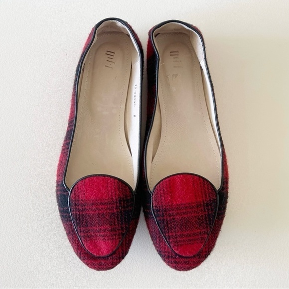 J Jill Flats Buffalo Plaid Loafer Chic Preppy Casual Holiday Red Black 8 - Picture 1 of 12